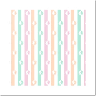 Symmetrical Flowers on Pastel Striped Posters and Art